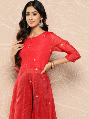 Red & Black Bandhani Print Kurta with Palazzo