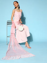Women's Pink Printed Top to Toe Fusion Sharara Set with Dupatta