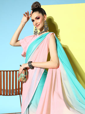 Pink Ombre Dyed Poly Chiffon Saree