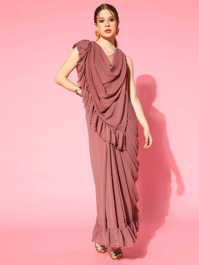 Rusty Rose & Golden Woven Design Ready to Wear Saree