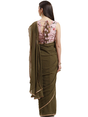 Olive Green Pleated Woven Design ready to wear Saree