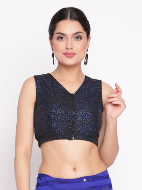 Blue & Black Striped Net Ready to Wear Saree Set (Without Blouse)