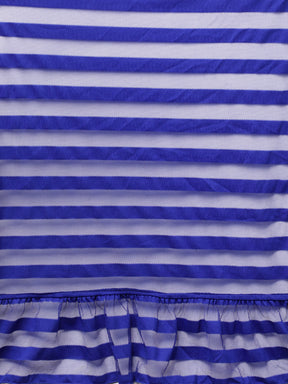 Blue & Black Striped Net Ready to Wear Saree Set (Without Blouse)