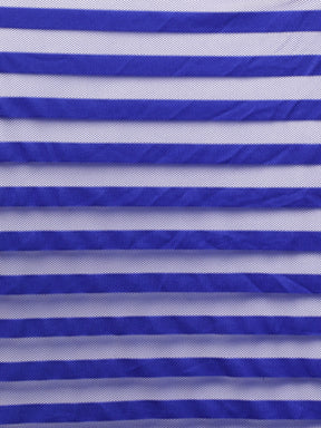 Blue & Black Striped Net Ready to Wear Saree Set (Without Blouse)