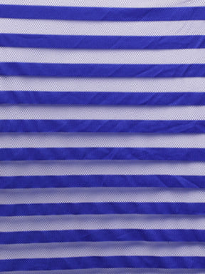 Blue & Black Striped Net Ready to Wear Saree Set