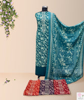 Turquoise Pashmina Embroidery Unstitched Suits