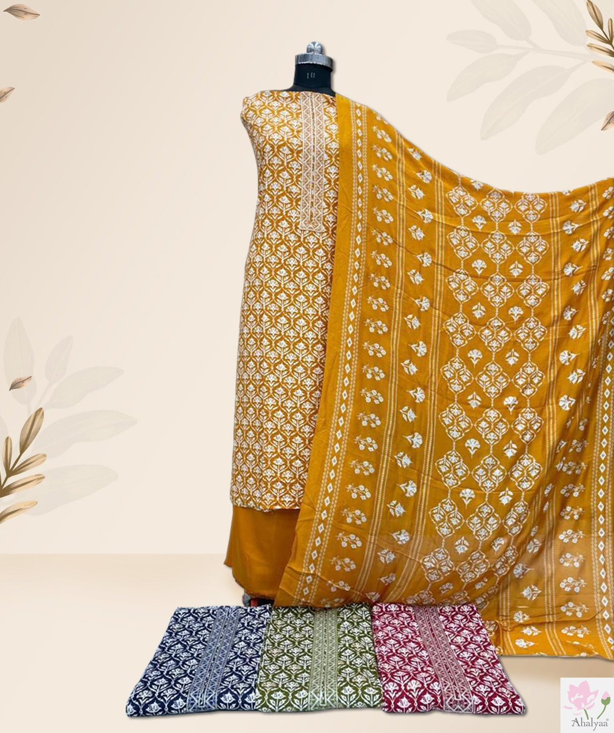 Mustard Pashmina Embroidery Unstitched Suits