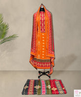 Orange Pashmina Printed Unstitched Suits