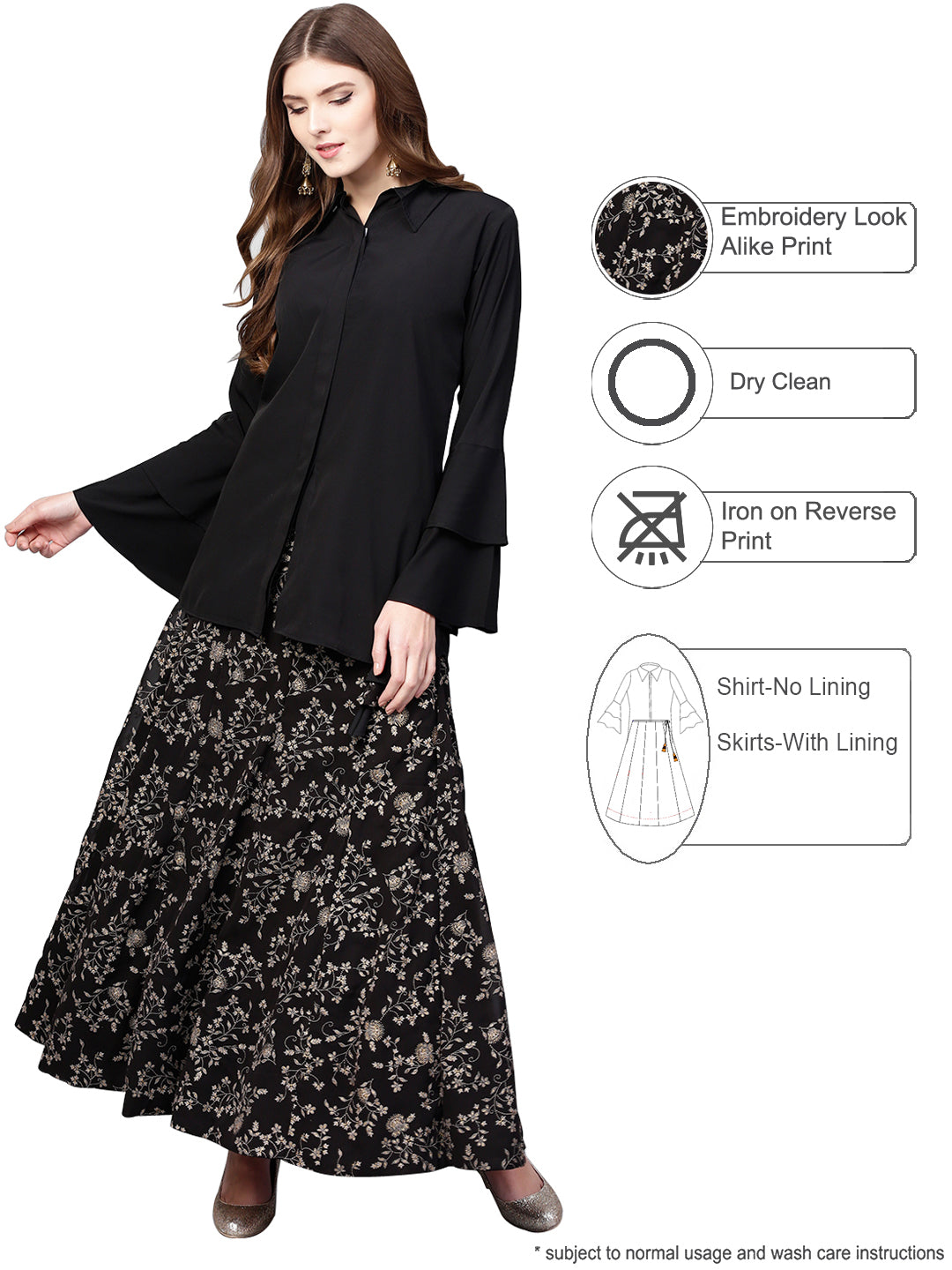 Black Shirt with Skirt Co-ord Set