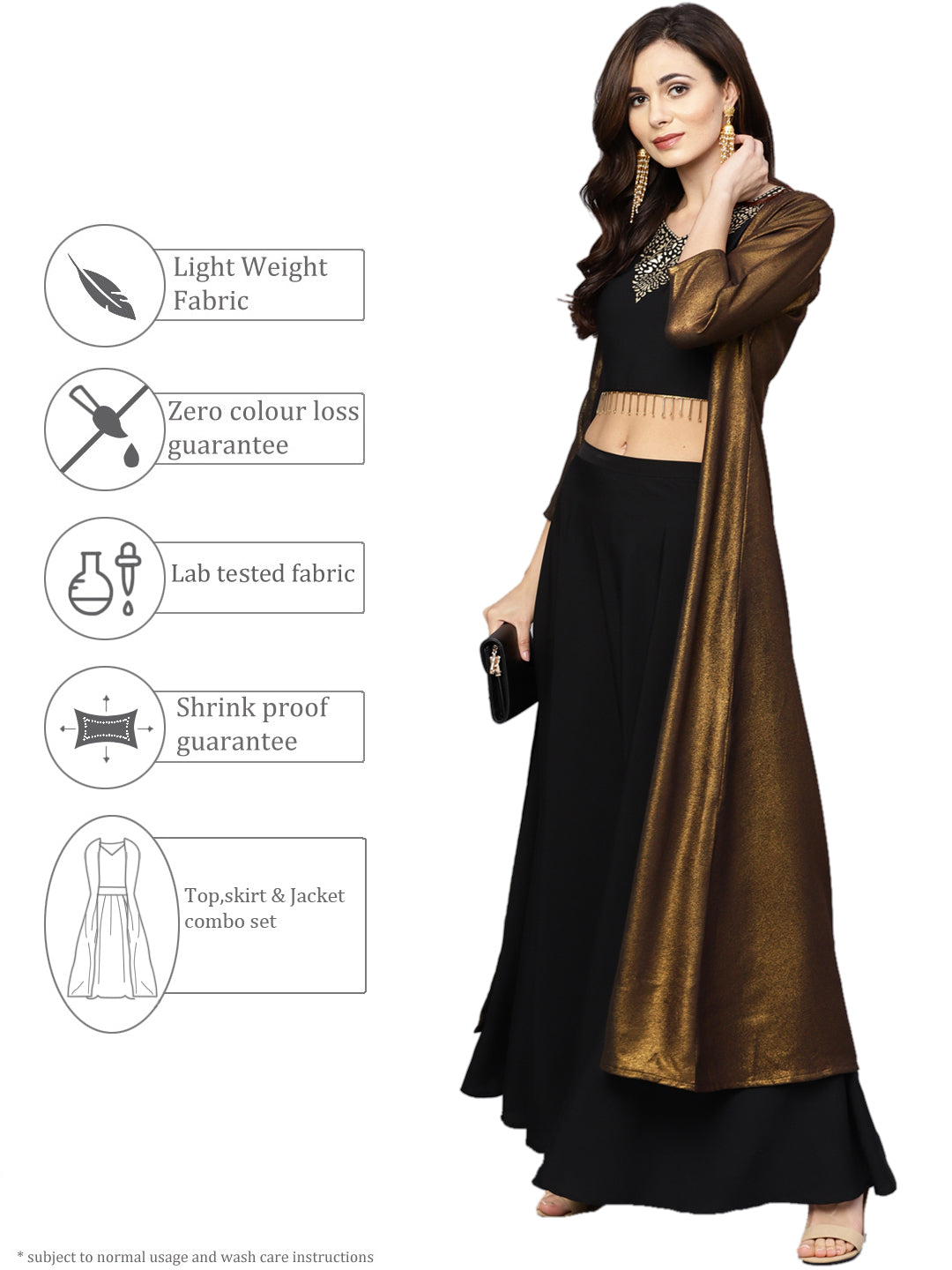 Black & Gold Top Skirt & Jacket Co-ord Set