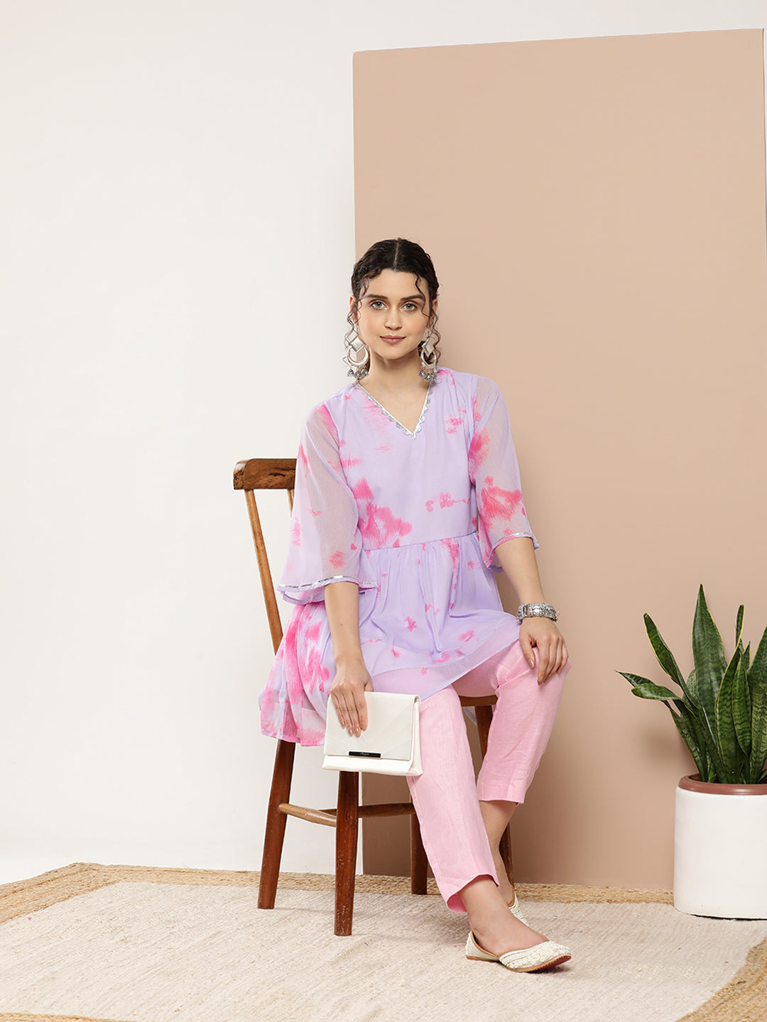 Ahalyaa Lavender & Pink Printed Tunic