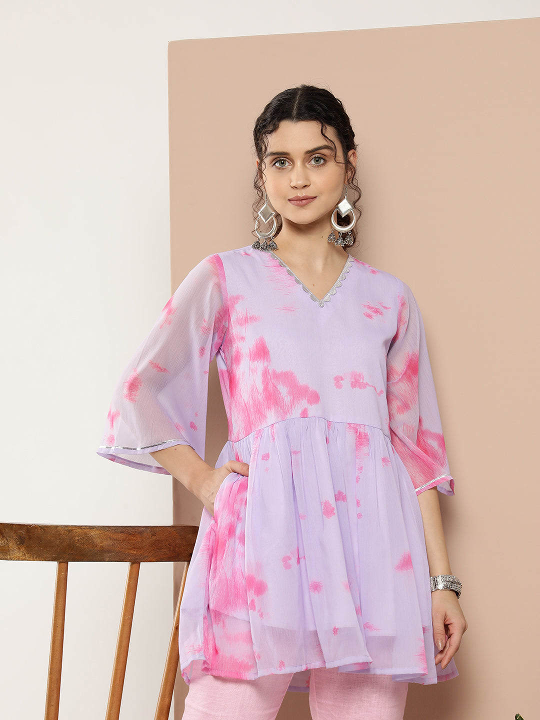 Ahalyaa Lavender & Pink Printed Tunic