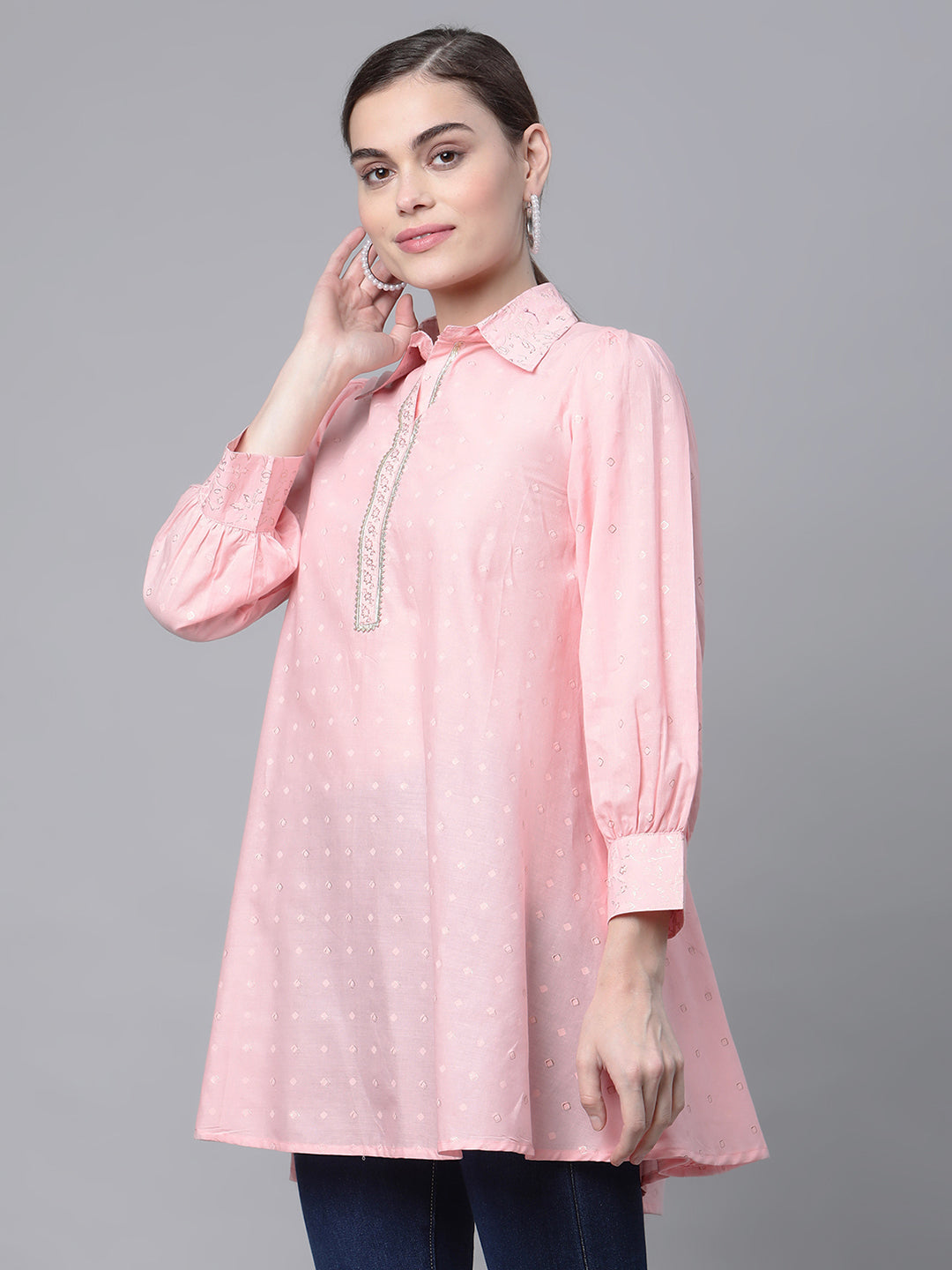 Baby Pink Pure Cotton Printed Tunic
