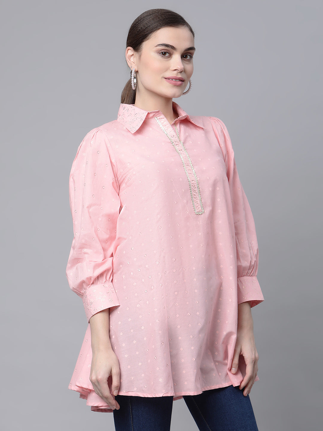 Baby Pink Pure Cotton Printed Tunic