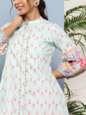 Blue & Pink Floral Printed Tunic