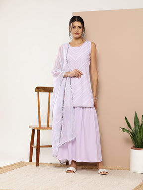 Women's Lavender Printed Sharara Set with Dupatta
