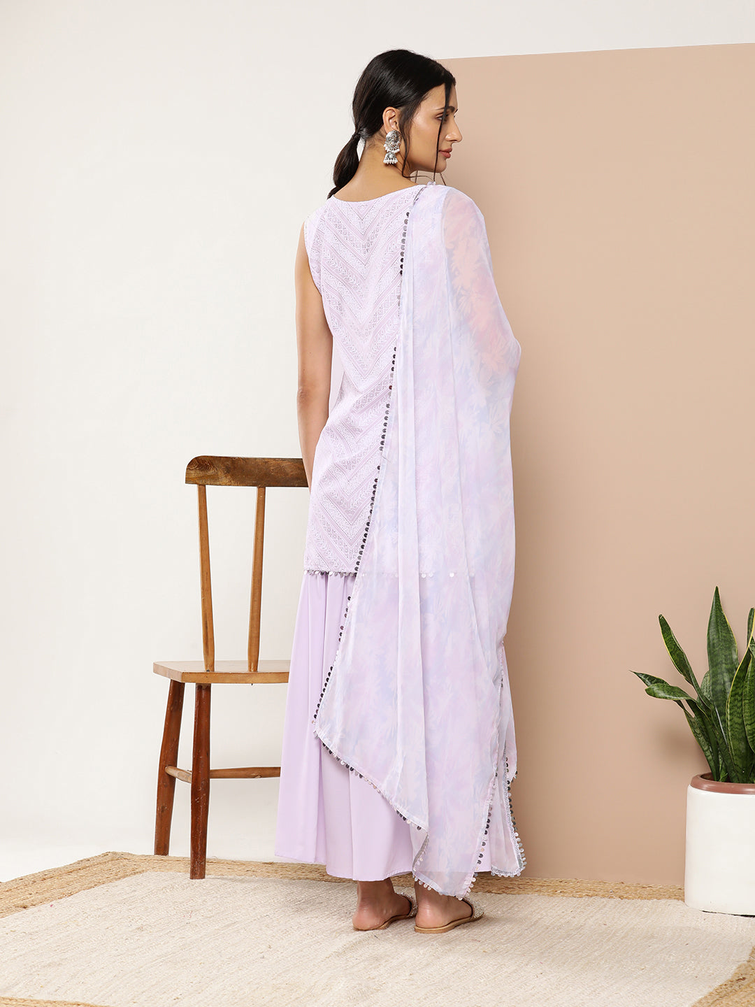 Women's Lavender Printed Sharara Set with Dupatta