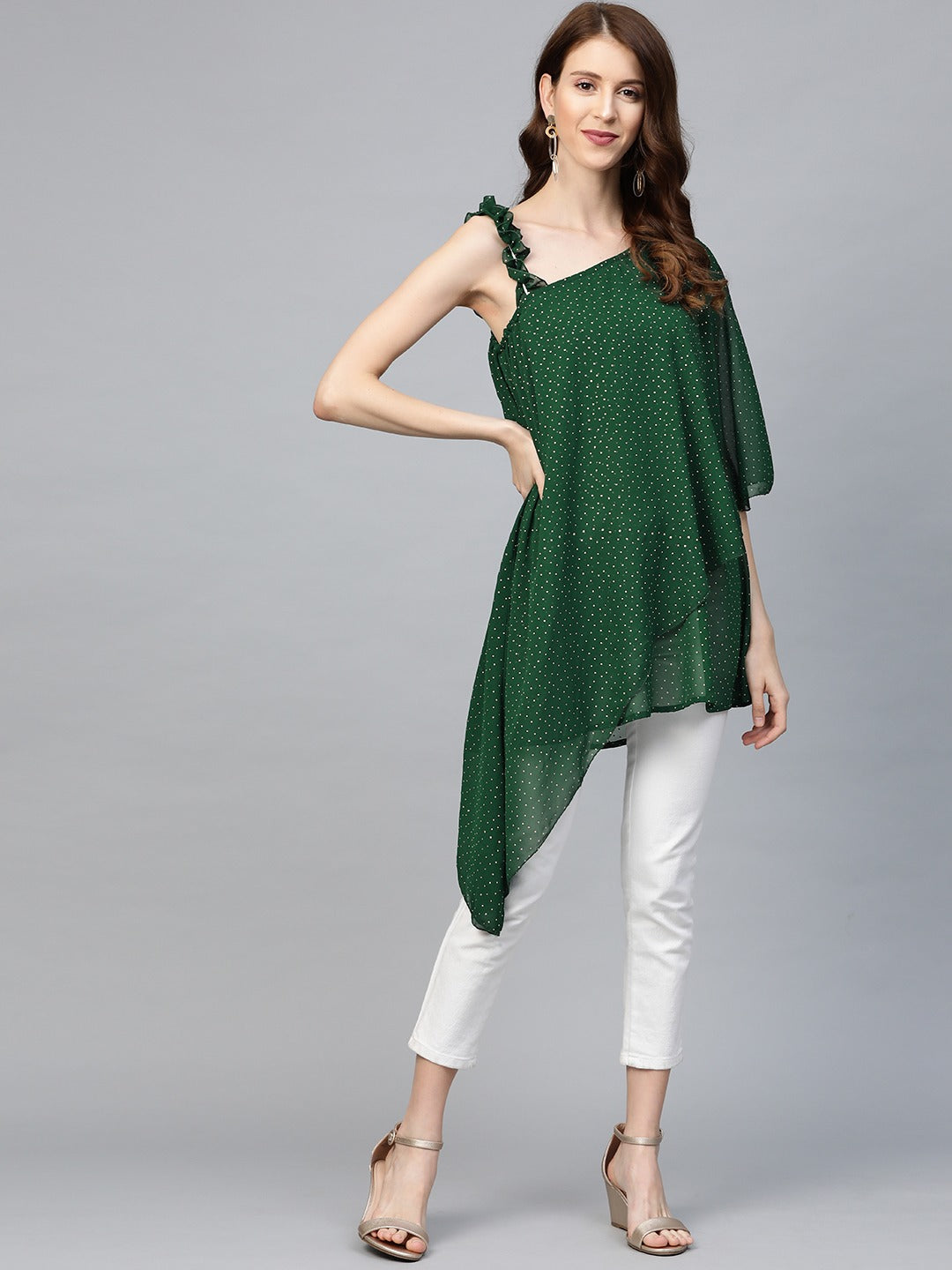 Green Printed One Shoulder Tunic