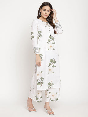 White Digital Print Kurta Palazzo Set With Dupatta