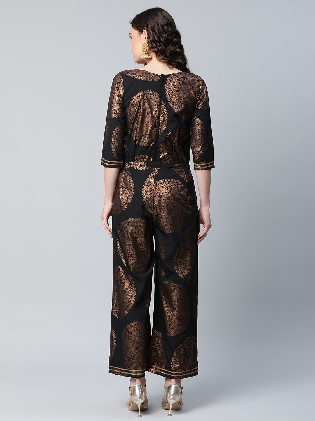 Black Crepe Copper Foil Printed Jumpsuit