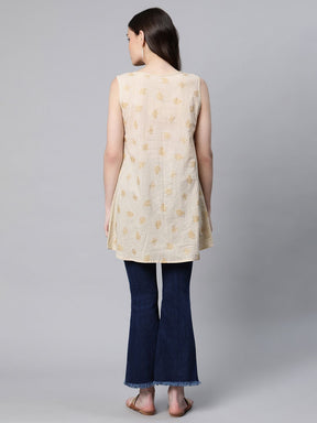 Beige Pure Cotton Floral Printed Tunic