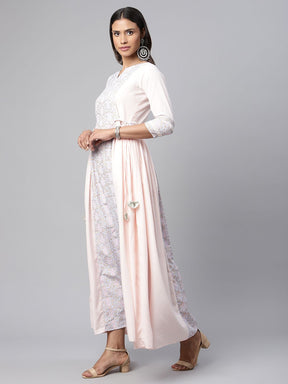 Pink Khari Print Layered Dress