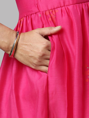 Pink Crepe Printed Maxi Dress