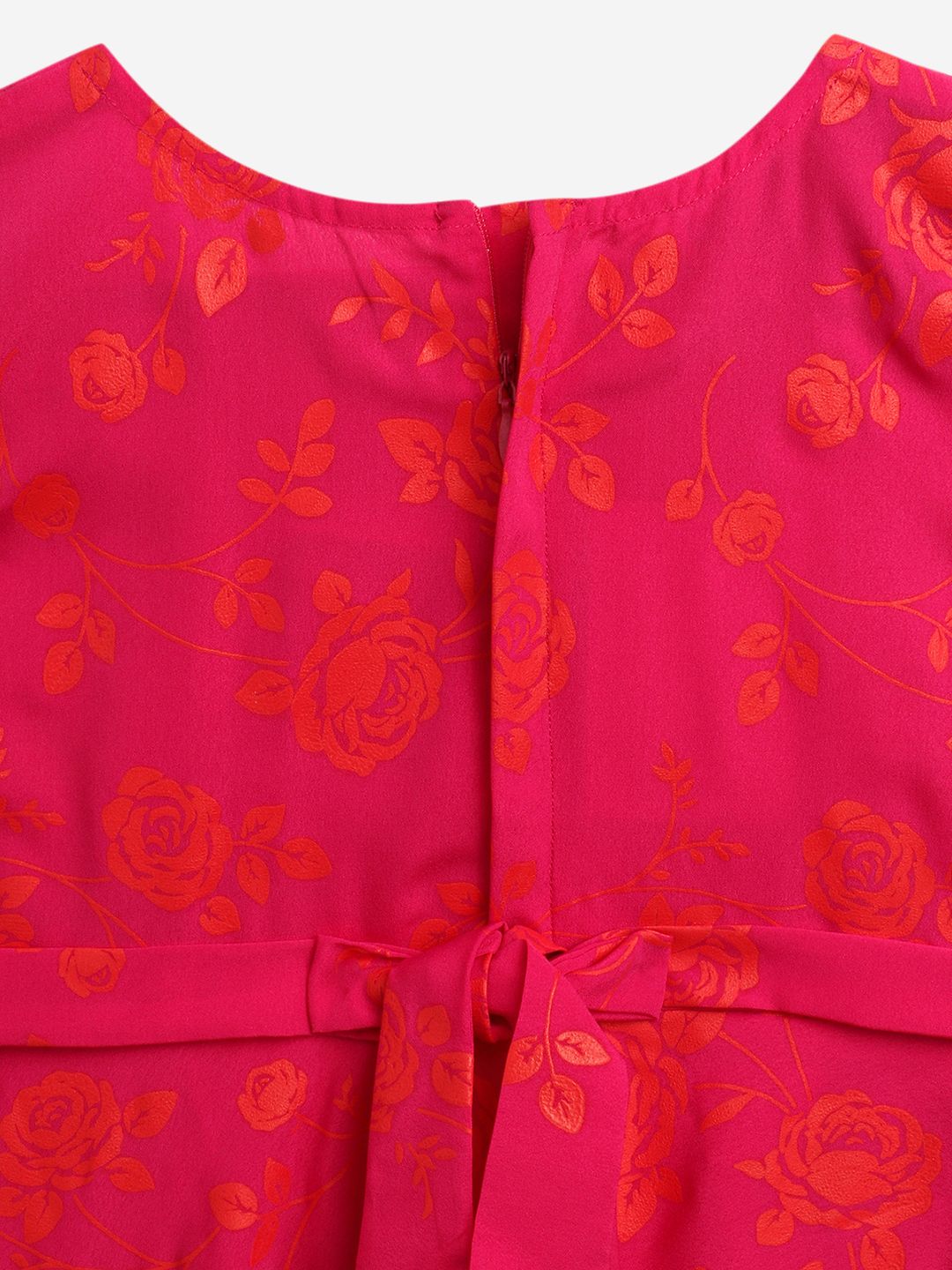 Pink Crepe Floral Printed Girls Kurta with Jacket