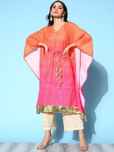 Orange Pure Cotton Blend Printed Kaftan Kurta