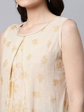 Beige Pure Cotton Floral Printed Tunic