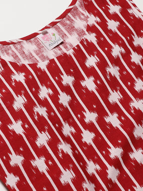 Red & White Printed Pure Cotton Top