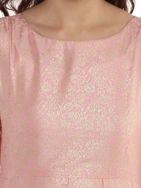 Pink Poly Silk Gold Foil Print Kurta