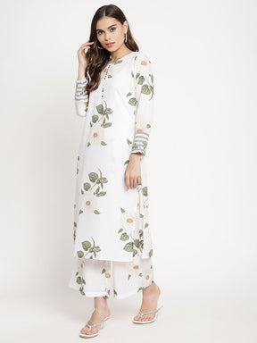 White Digital Print Kurta Palazzo Set With Dupatta