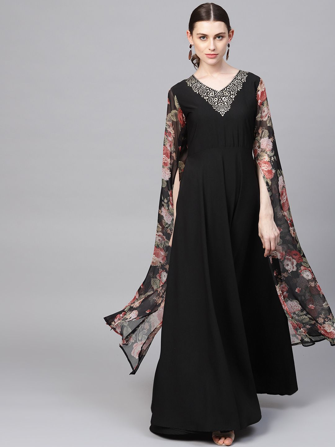 Ahalyaa Women's Black Crepe Dress