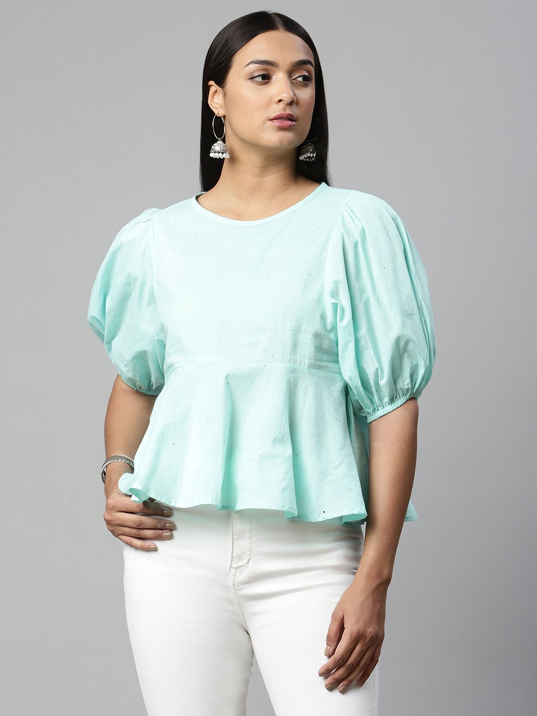 Light Blue Pure Cotton Printed Top