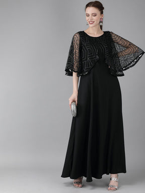 Black Crepe & Net Maxi Dress