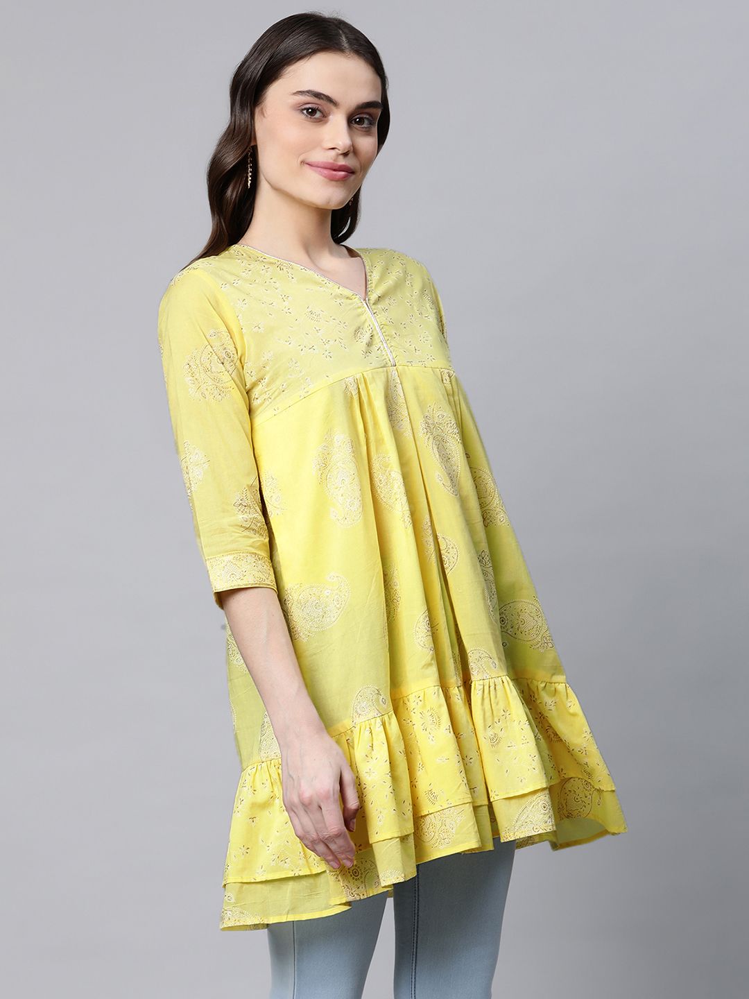 Yellow Cotton Printed Tunic