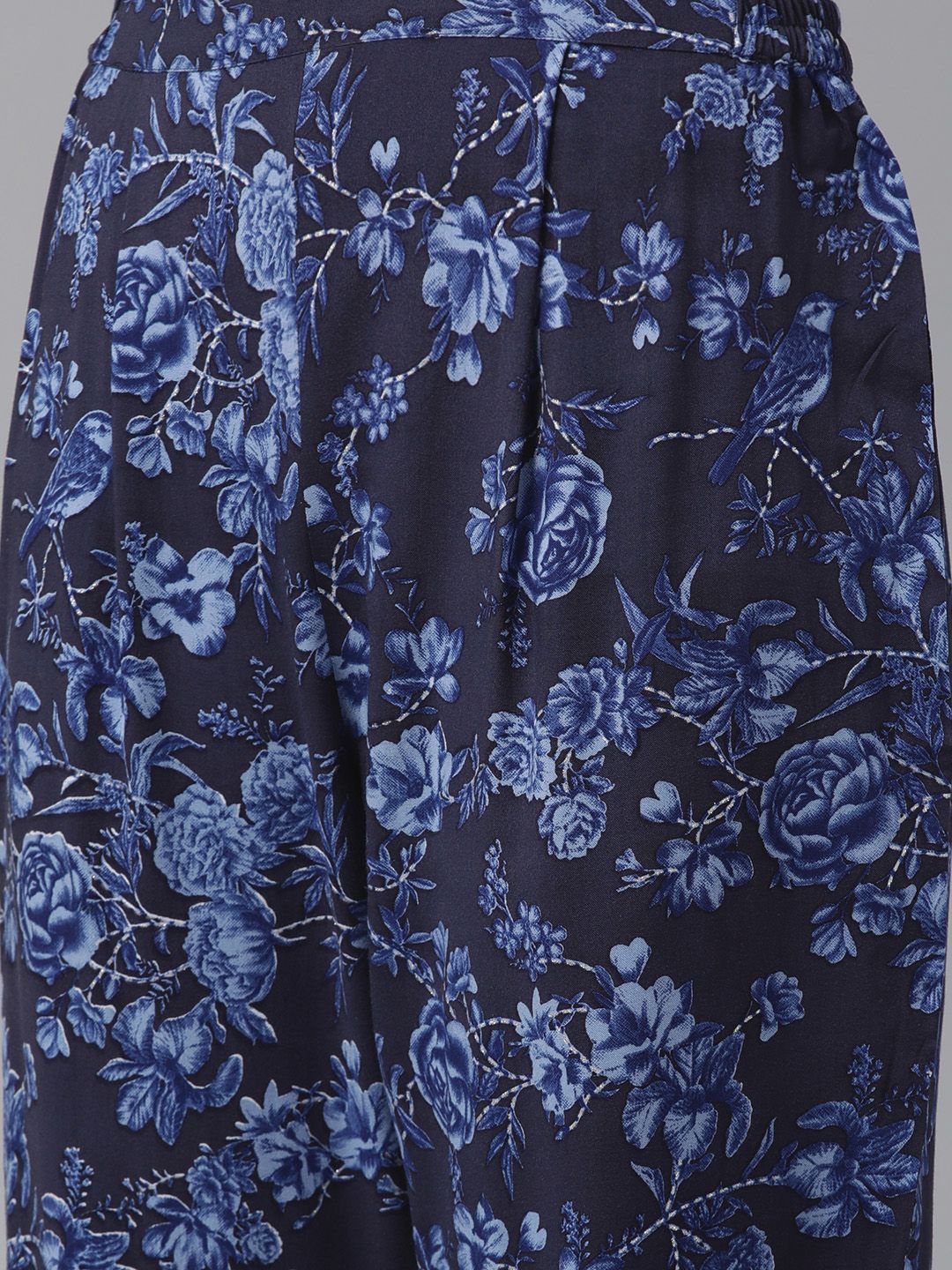 Navy Blue Rayon Wax Printed Angrakha Gotta Patti Tunic With Trousers