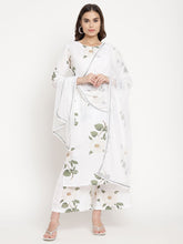 White Digital Print Kurta Palazzo Set With Dupatta