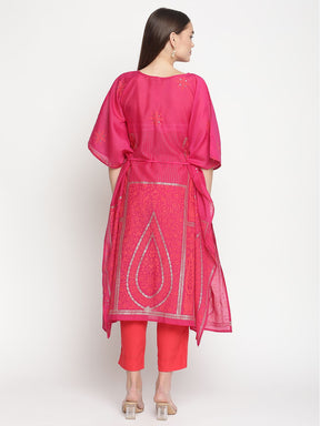 Pink Chanderi Khari Print Kaftan with Trouser