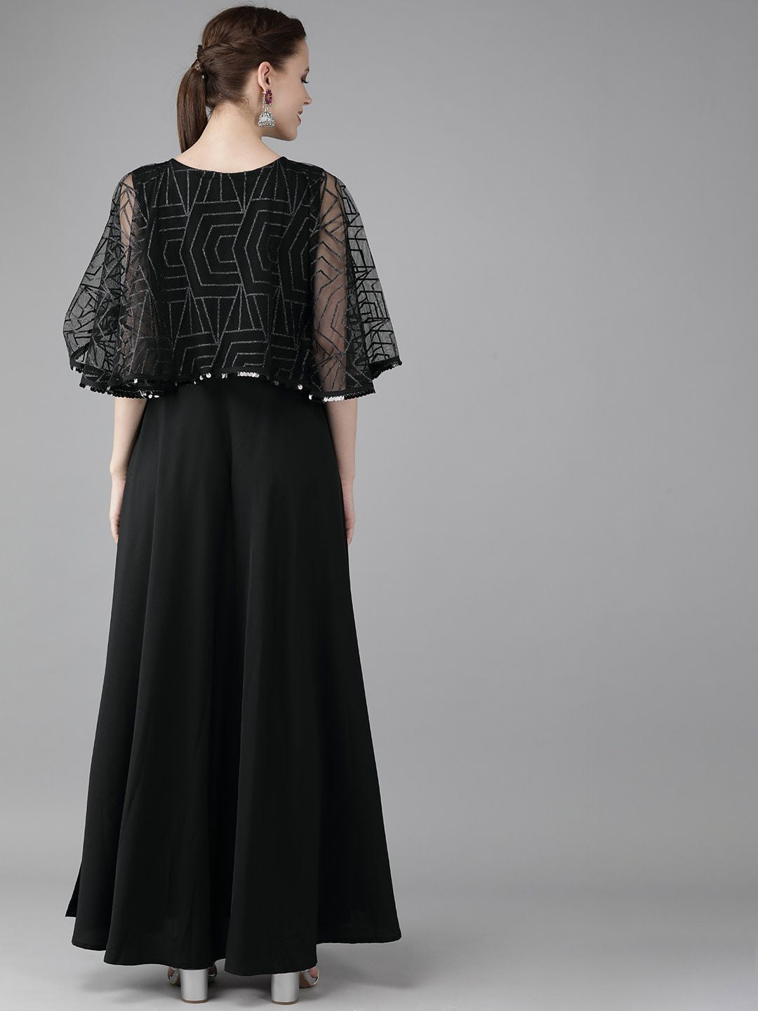 Black Crepe & Net Maxi Dress