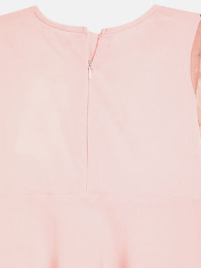 Pink Crepe & Net Foil Print Girls Dress