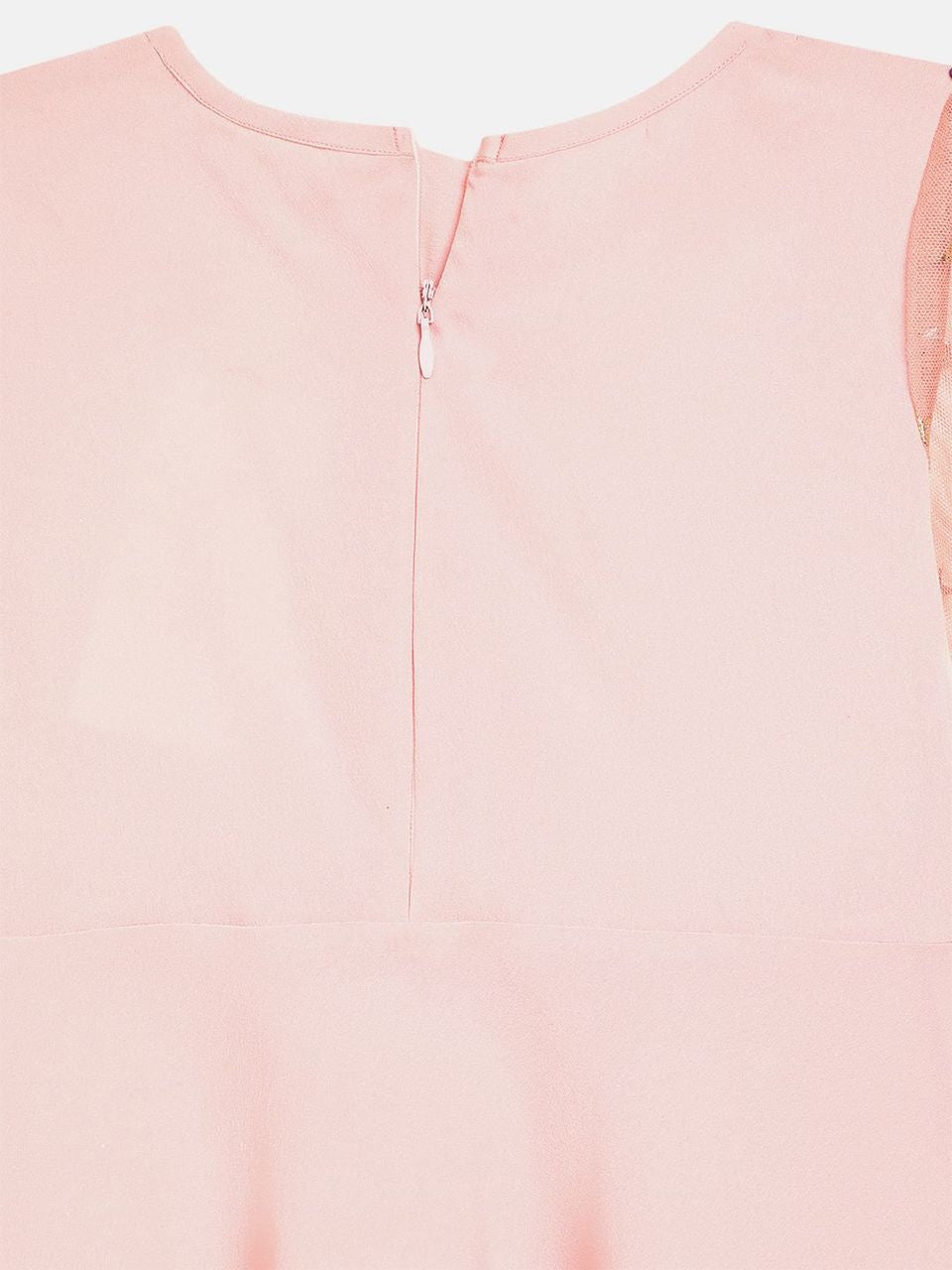 Pink Crepe & Net Foil Print Girls Dress