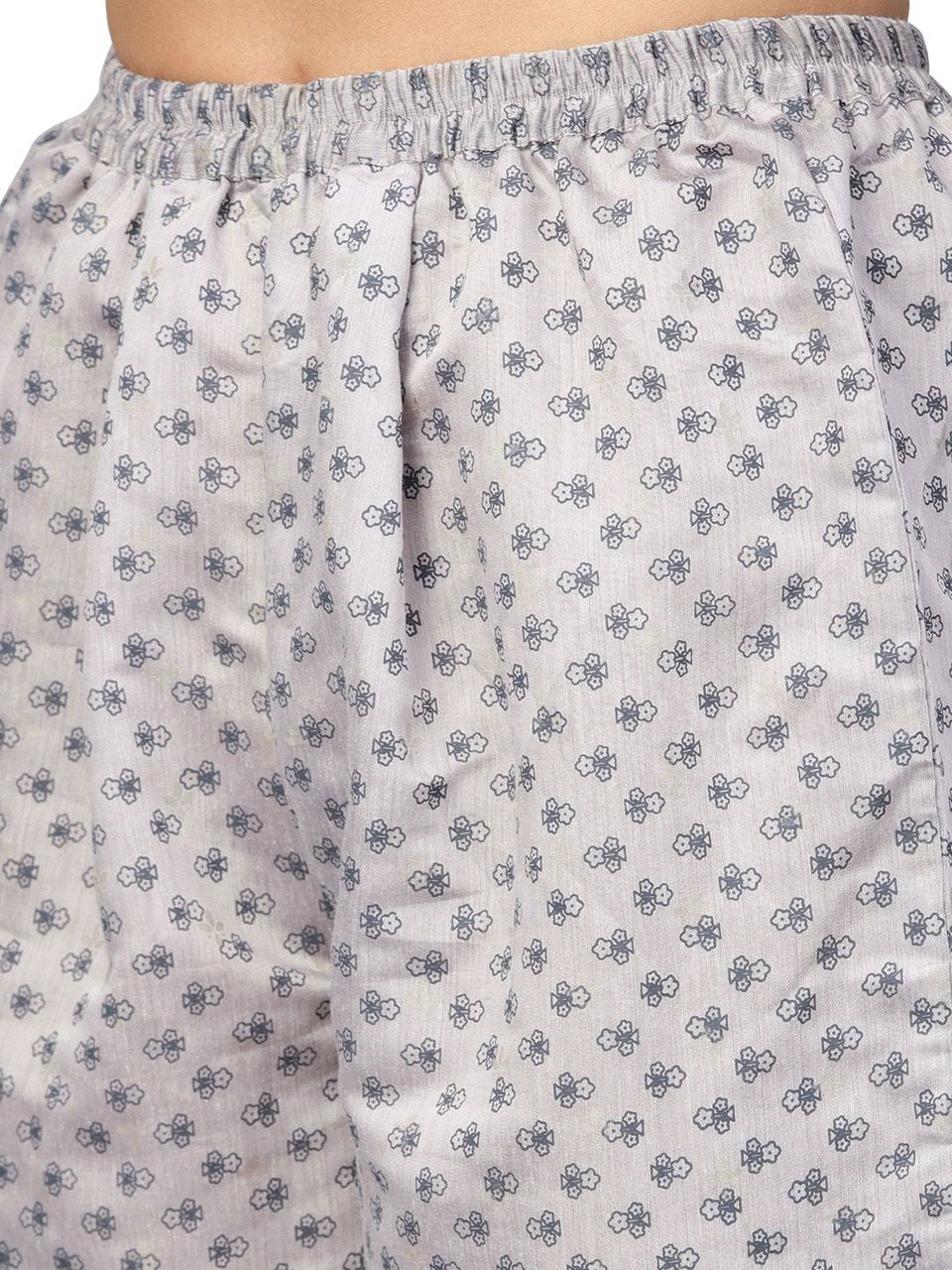 Grey Chanderi Silk Printed Kurta Pant Set