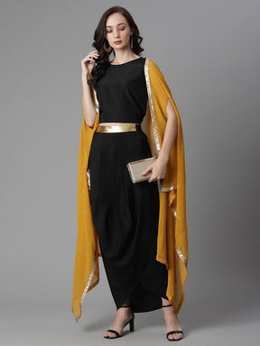Black Solid Top & Skirt With Shrug