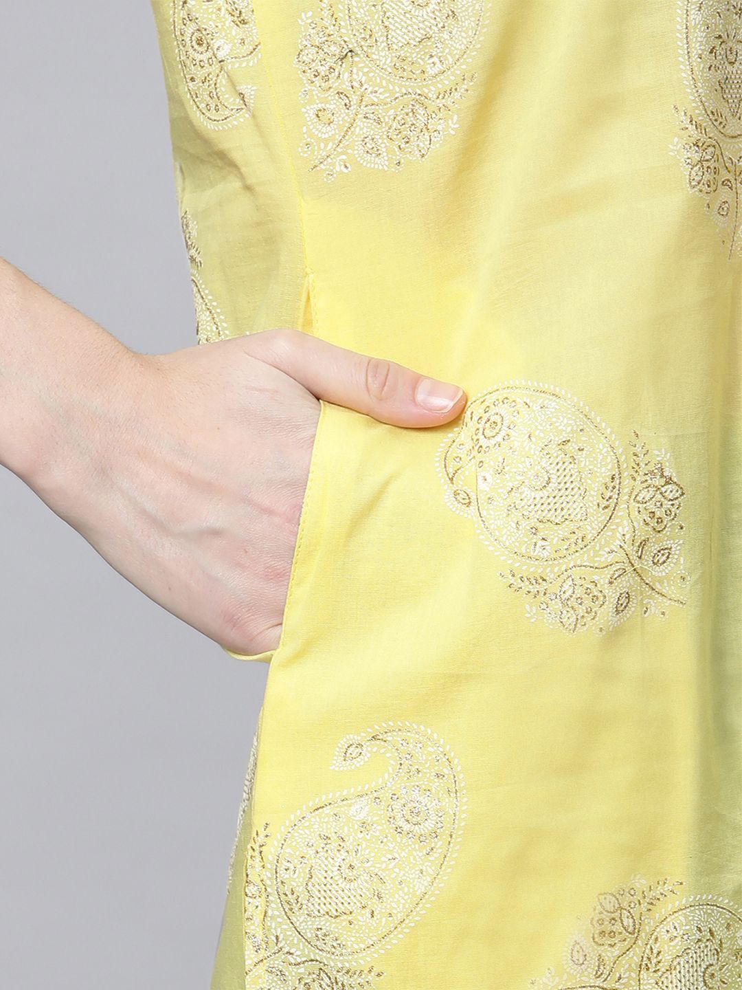Yellow Pure Cotton Glitter Print Tunic