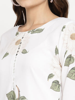White Digital Print Kurta Palazzo Set With Dupatta