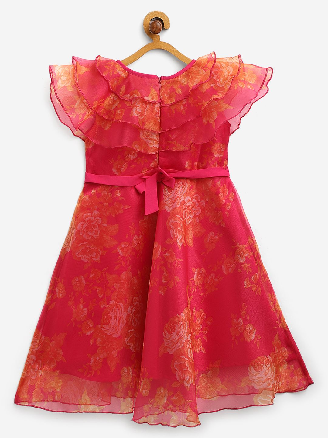 Pink Organza Digital Print Girls Dress