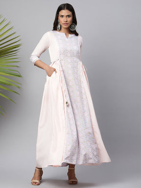 Pink Khari Print Layered Dress