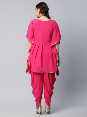 Pink Glitter Printed Kurta with Dhoti Pants